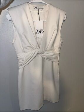 Zara White Twist-Front Mini Dress